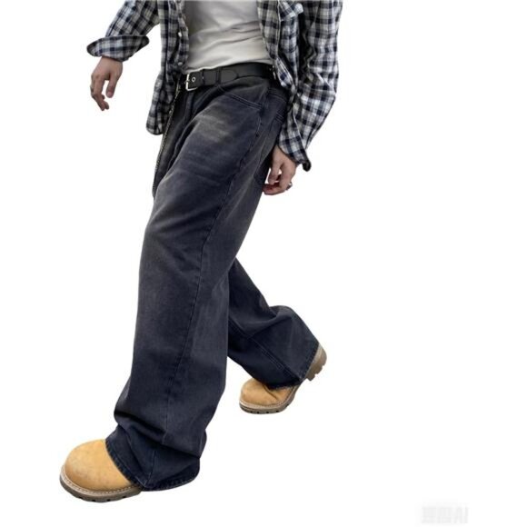 Men's Baggy Jeans Y2K Streetwear Empyre Pants Wide Leg Hip Hop Extra Loose Fit - Picture 1 of 4
